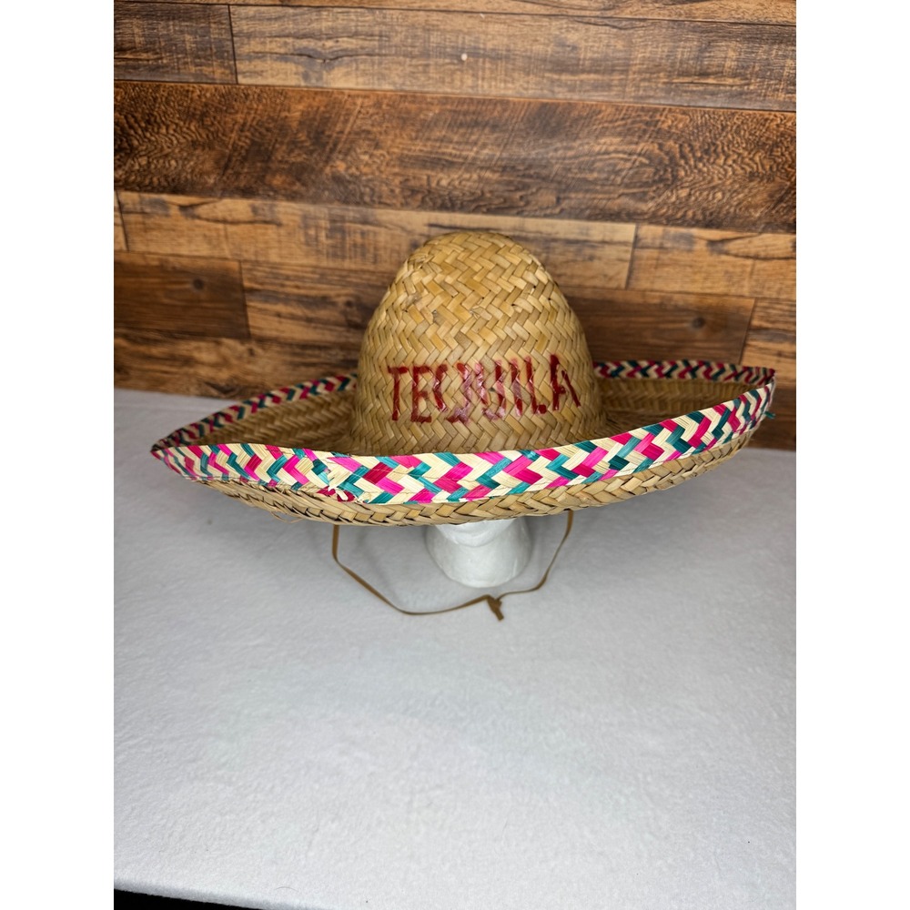 Tequila Straw Sombrero Hat Tan Multi‎ Color Adult Sun Hat Festival